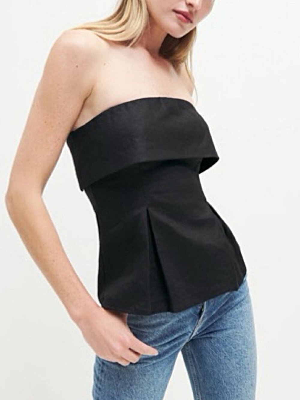 Reformation Daria Black Linen Strapless Top Size 6